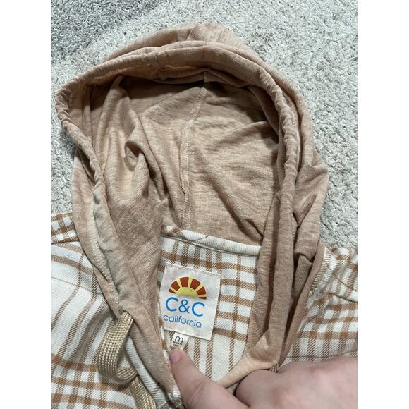 C&C California Button Down Hooded Flannel Shirt Womens Sz Medium Tan 89B02025T - Picture 5 of 8